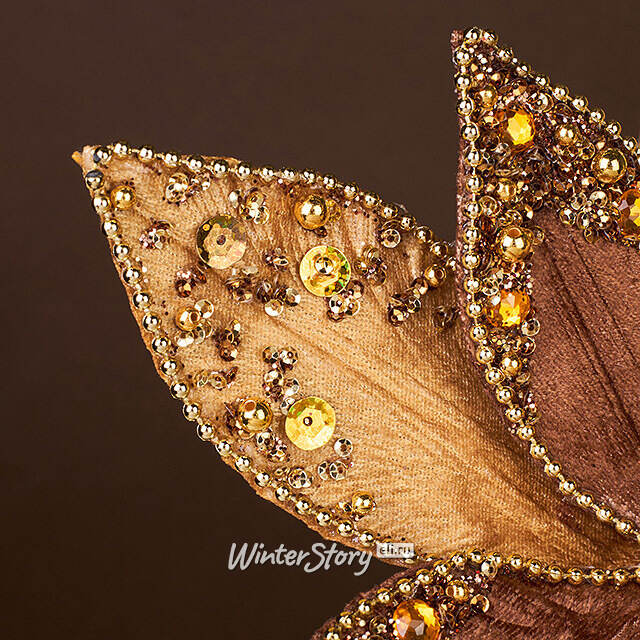 Искусственная пуансеттия Fochabers 26 см золотая, клипса Winter Deco