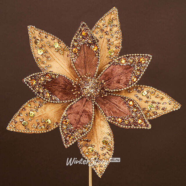 Искусственная пуансеттия Fochabers 26 см золотая, клипса Winter Deco