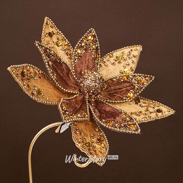 Искусственная пуансеттия Fochabers 26 см золотая, клипса Winter Deco