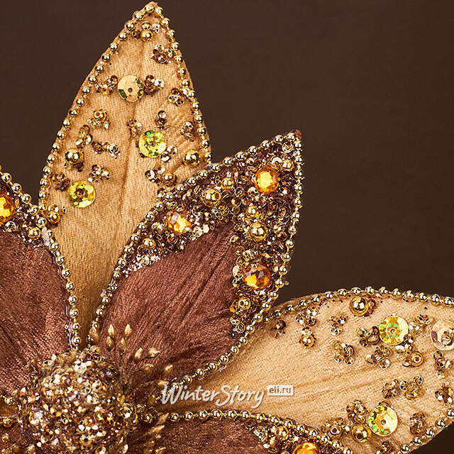 Искусственная пуансеттия Fochabers 26 см золотая, клипса Winter Deco