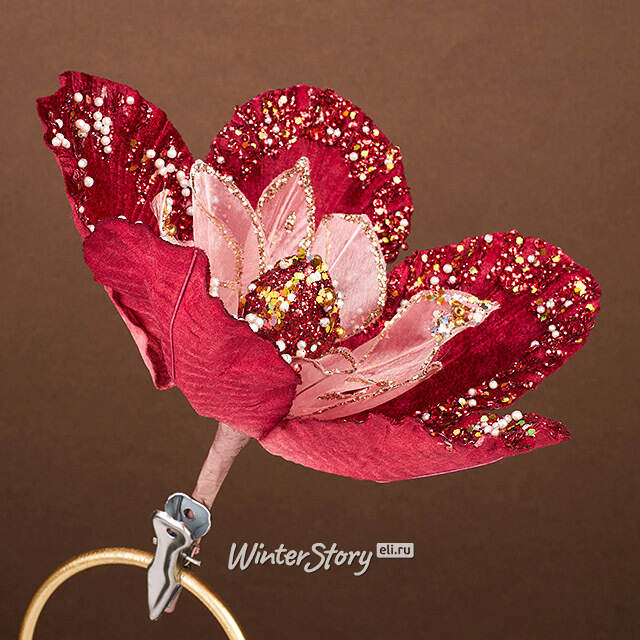 Искусственный цветок Manocalcati 23 см, клипса Winter Deco