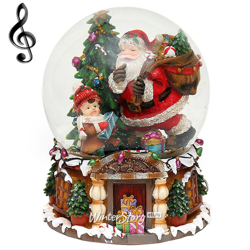 Снежный шар музыкальный Санта с подарками 16*20 см Sigro