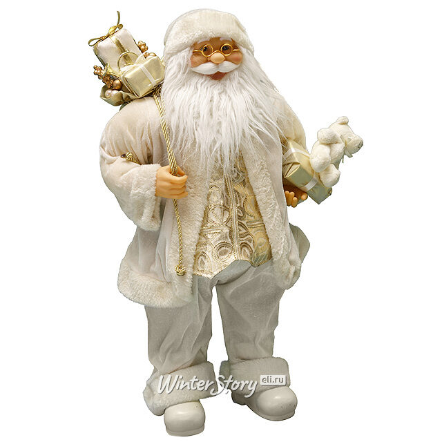 Санта в мраморно-белом наряде с медвежонком 60 см Eggl