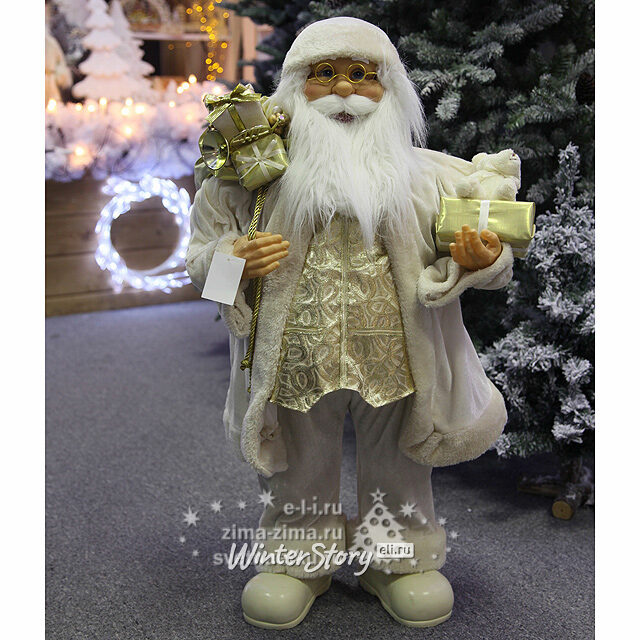 Санта в мраморно-белом наряде с медвежонком 60 см Eggl