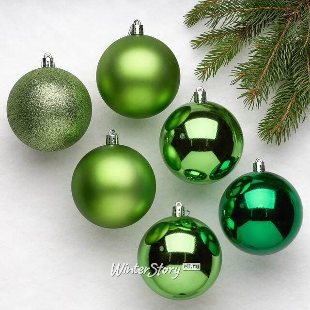 Набор пластиковых шаров Celebration 8 см, 6 шт, зеленый Winter Deco