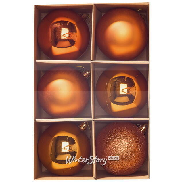 Набор пластиковых шаров Celebration 8 см, 6 шт, медный Winter Deco