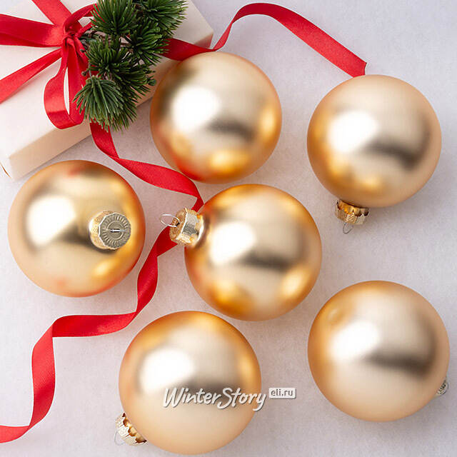 Набор стеклянных шаров 8 см золотой матовый, 6 шт Winter Deco