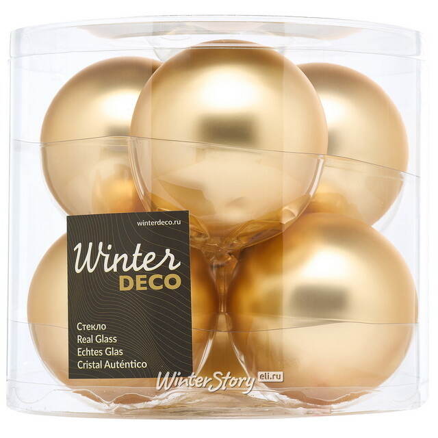 Набор стеклянных шаров 8 см золотой матовый, 6 шт Winter Deco