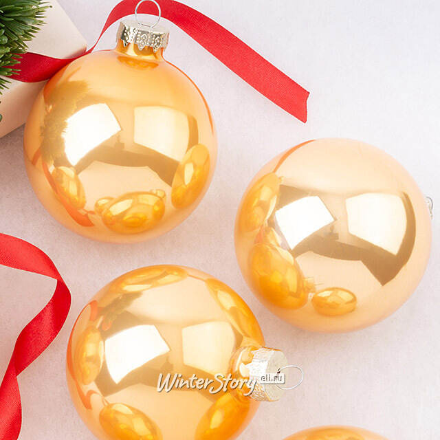 Набор стеклянных шаров 8 см янтарно-золотой глянцевый, 6 шт Winter Deco