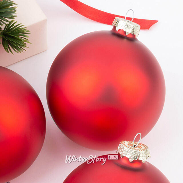 Набор стеклянных шаров 10 см красный матовый, 4 шт Winter Deco