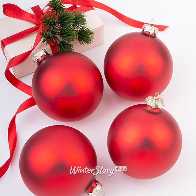 Набор стеклянных шаров 10 см красный матовый, 4 шт Winter Deco