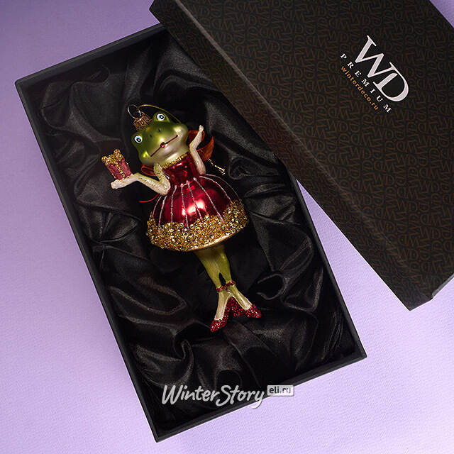 Елочная игрушка Леди Квакша с подарком 15 см в подарочной коробке, стекло Winter Deco