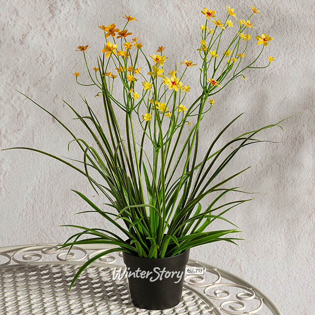 Искусственный цветок в горшке Таллинум 38 см желтый Summer Deco