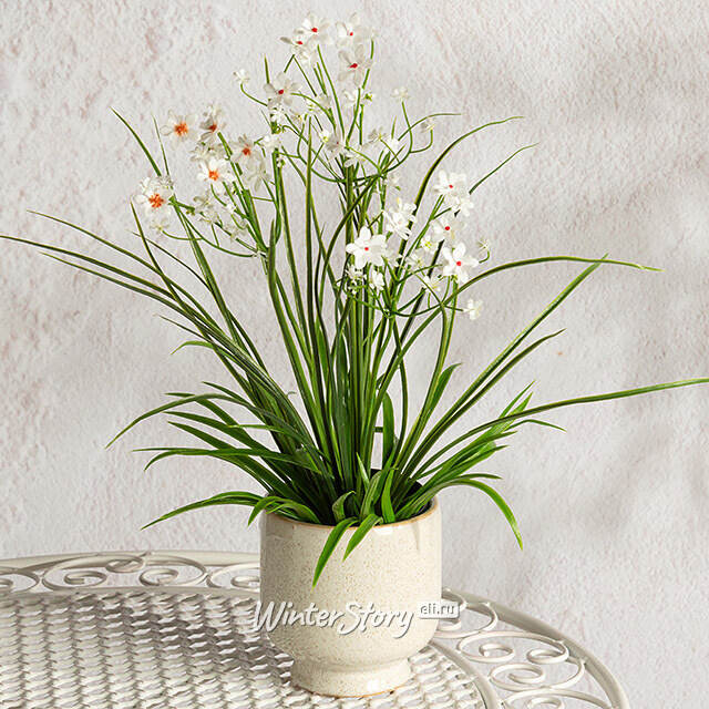 Искусственный цветок в горшке Таллинум 38 см белый Summer Deco