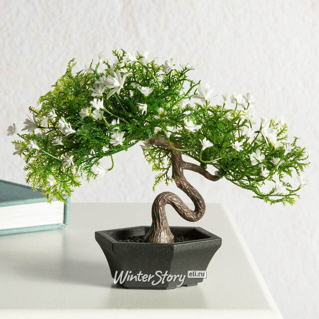 Искусственный Бонсай Хинаока 14 см белый Summer Deco