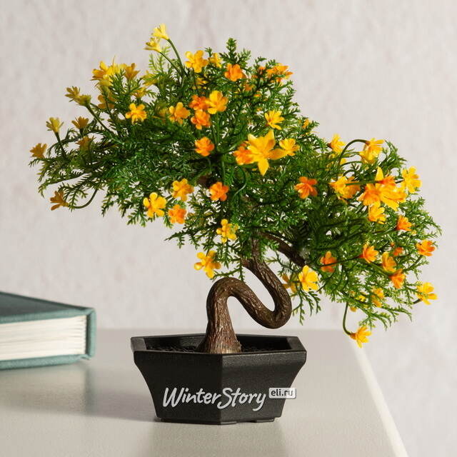 Искусственный Бонсай Хинаока 14 см желтый Summer Deco