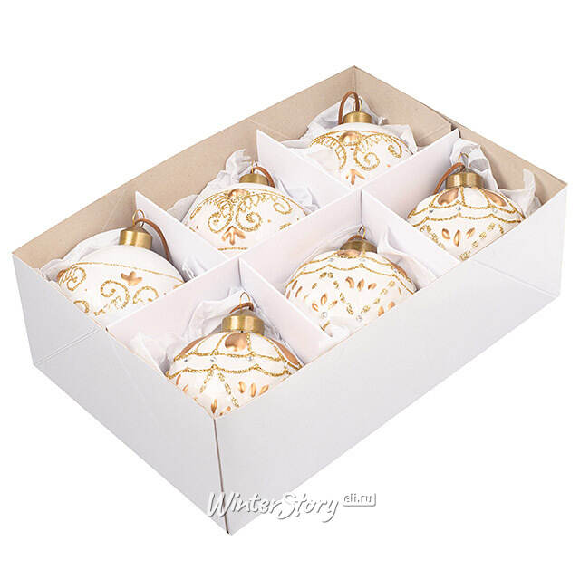 Елочные шары Kerkinitida Bianca 8 см, 6 шт, стекло Winter Deco