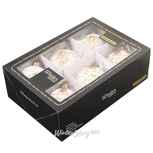 Елочные шары Kerkinitida Bianca 8 см, 6 шт, стекло Winter Deco