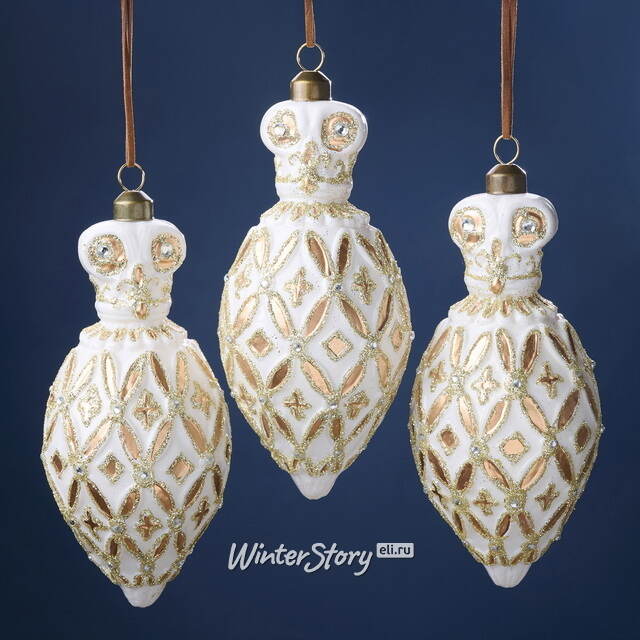 Елочные игрушки Gufo Bianco 16 см, 3 шт, стекло Winter Deco