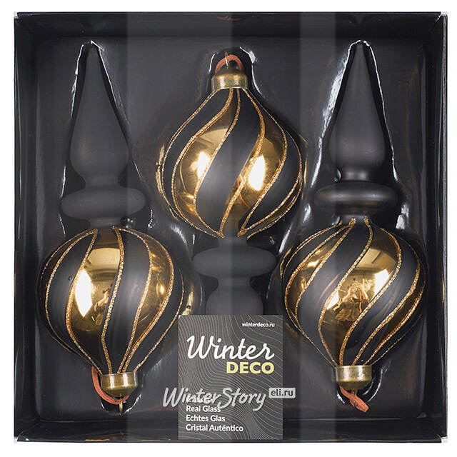 Елочные игрушки Arabesque 17 см, 3 шт, стекло Winter Deco