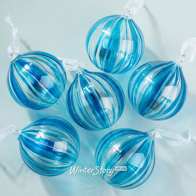 Елочные шары Macchie Blu 8 см, 6 шт, стекло Winter Deco