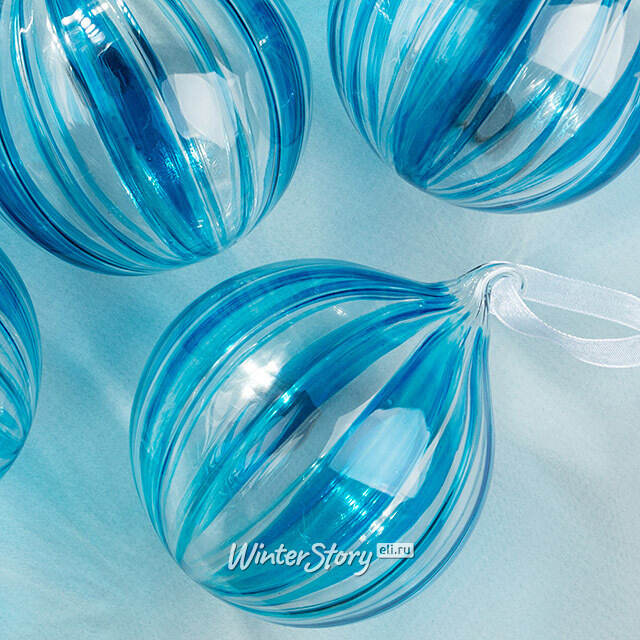 Елочные шары Macchie Blu 8 см, 6 шт, стекло Winter Deco