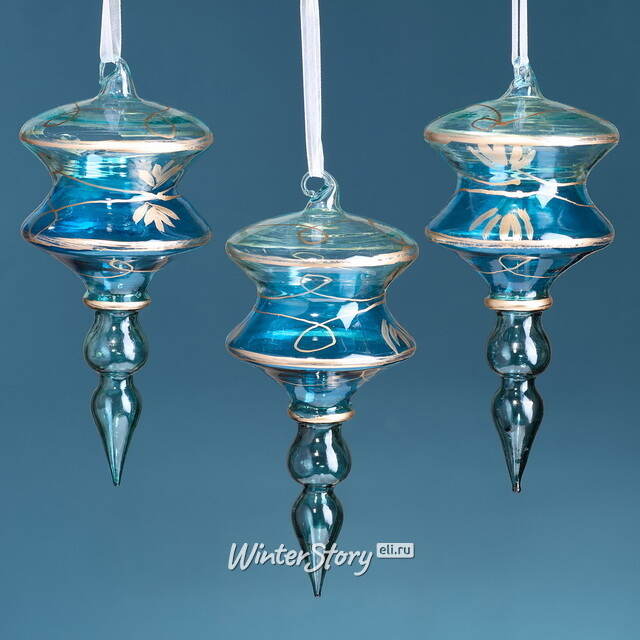 Елочные игрушки Lanterna Azzurra 14 см, 3 шт, стекло Winter Deco