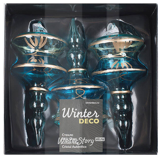 Елочные игрушки Lanterna Azzurra 14 см, 3 шт, стекло Winter Deco