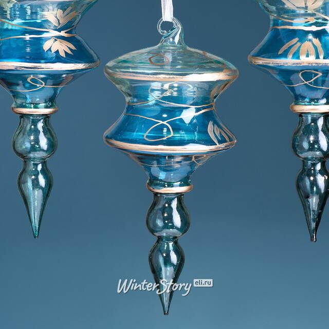 Елочные игрушки Lanterna Azzurra 14 см, 3 шт, стекло Winter Deco