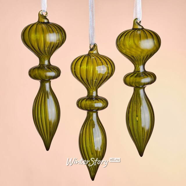 Елочные игрушки Fata Verde 17 см, 3 шт, стекло Winter Deco