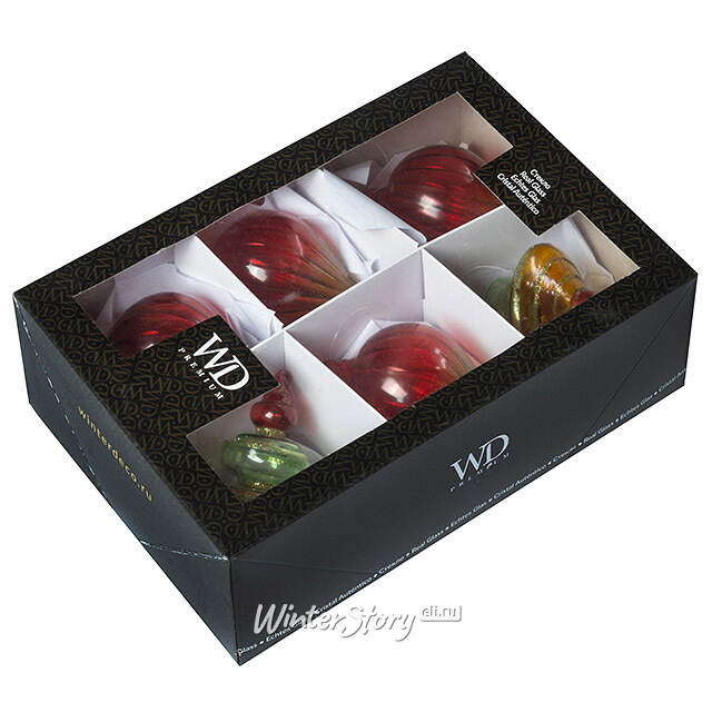 Елочные игрушки Follia Alla Fragola 11 см, 6 шт, стекло Winter Deco