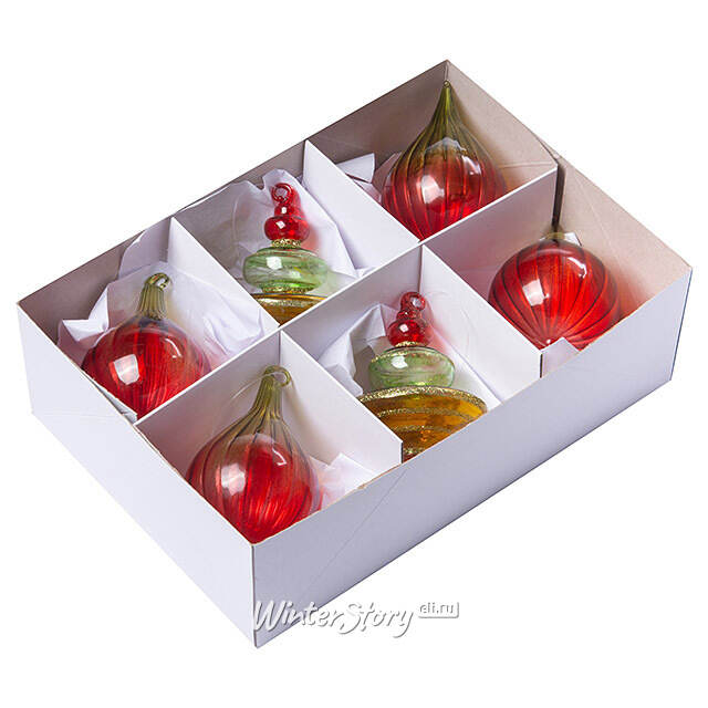 Елочные игрушки Follia Alla Fragola 11 см, 6 шт, стекло Winter Deco