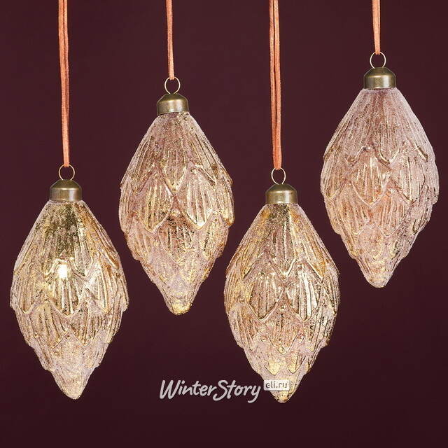 Елочные игрушки Шишки - Brass Rime 13 см, 4 шт, стекло Winter Deco