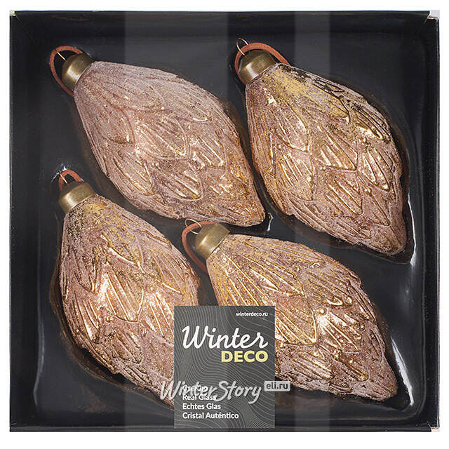 Елочные игрушки Шишки - Brass Rime 13 см, 4 шт, стекло Winter Deco