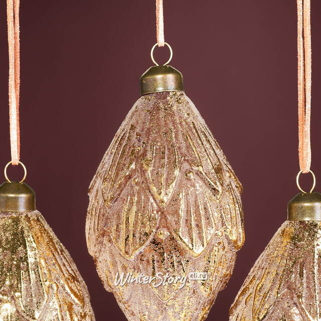 Елочные игрушки Шишки - Brass Rime 13 см, 4 шт, стекло Winter Deco