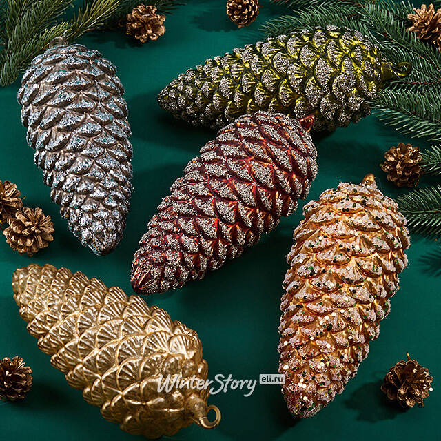 Елочные игрушки Шишки - Diamanti Foresta 20 см, 4 шт, стекло, уцененные Winter Deco
