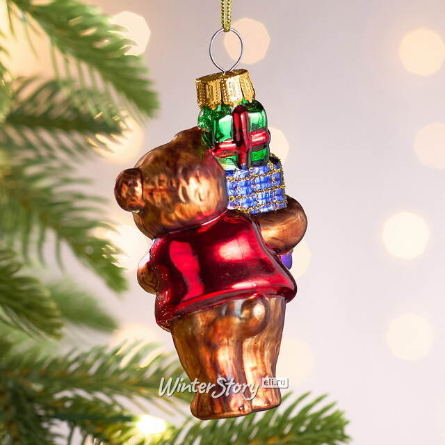 Елочная игрушка Мишка с подарками 9 см, стекло Winter Deco