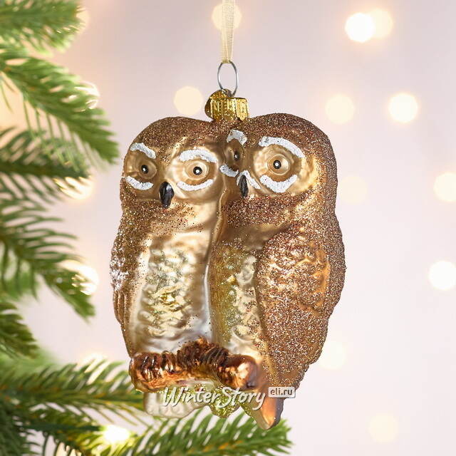 Елочная игрушка Полярные Совы на ветке 10 см в подарочной коробке, стекло Winter Deco