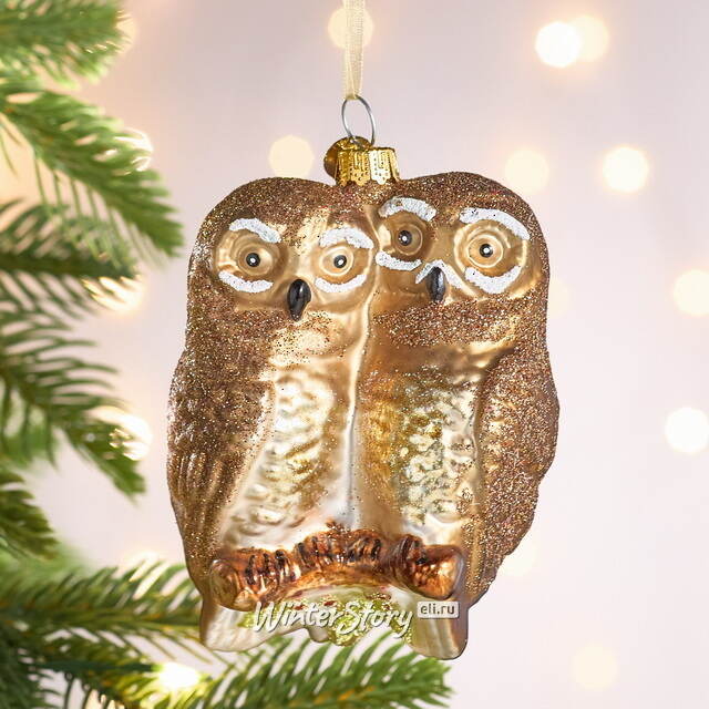 Елочная игрушка Полярные Совы на ветке 10 см в подарочной коробке, стекло Winter Deco