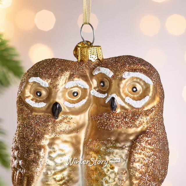 Елочная игрушка Полярные Совы на ветке 10 см в подарочной коробке, стекло Winter Deco