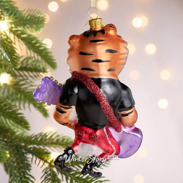 Елочная игрушка Тигр Джеральд с гитарой 14 см в подарочной коробке, стекло Winter Deco