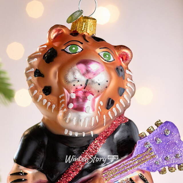 Елочная игрушка Тигр Джеральд с гитарой 14 см в подарочной коробке, стекло Winter Deco