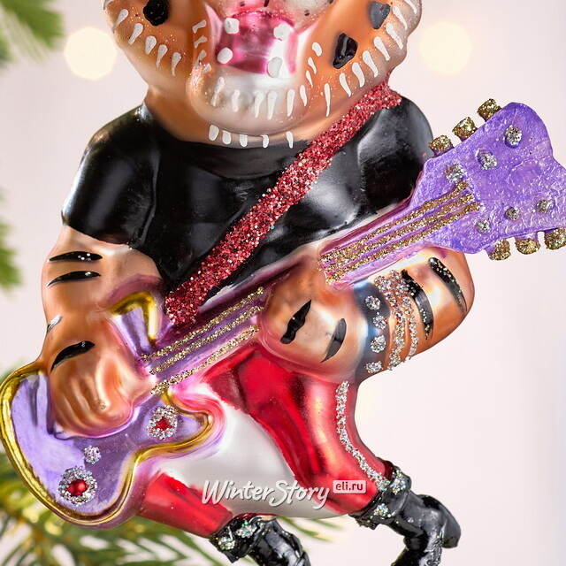 Елочная игрушка Тигр Джеральд с гитарой 14 см в подарочной коробке, стекло Winter Deco