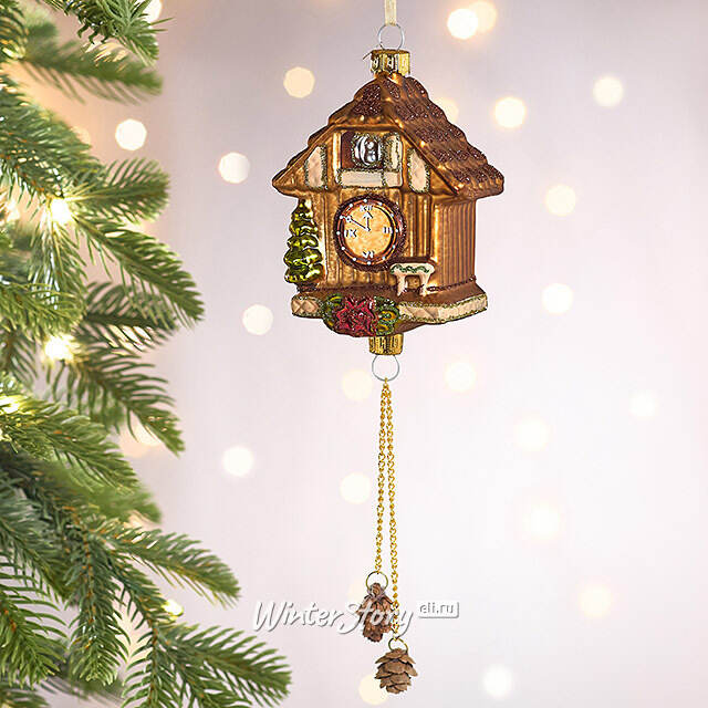 Елочная игрушка Часы с кукушкой - Festive Moment 25 см в подарочной коробке, стекло Winter Deco