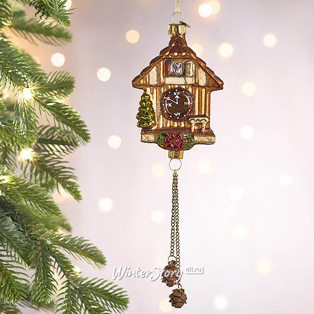 Елочная игрушка Часы с кукушкой - Festive Moment 25 см в подарочной коробке, стекло Winter Deco