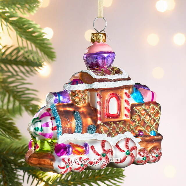 Елочная игрушка Паровозик из Карамельной Страны 11 см в подарочной коробке, стекло Winter Deco