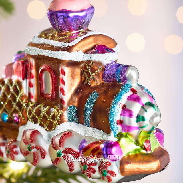 Елочная игрушка Паровозик из Карамельной Страны 11 см в подарочной коробке, стекло Winter Deco