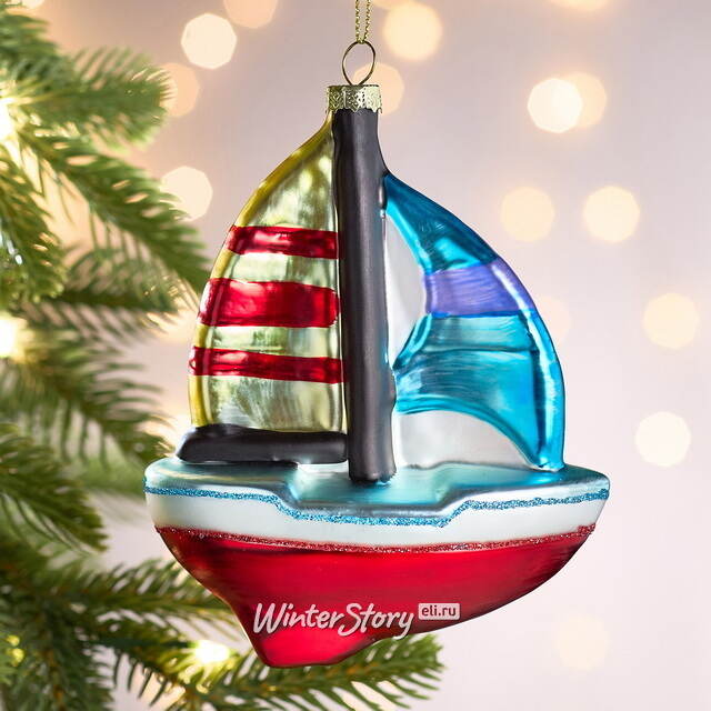 Елочная игрушка Кораблик Tendero 13 см, стекло Winter Deco