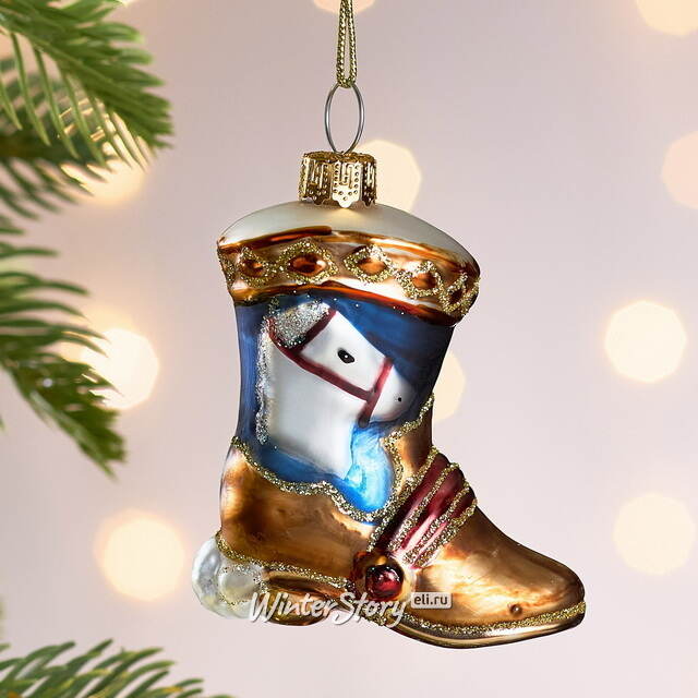 Елочная игрушка Сапожок Принца Ричарда 8 см синий, стекло Winter Deco