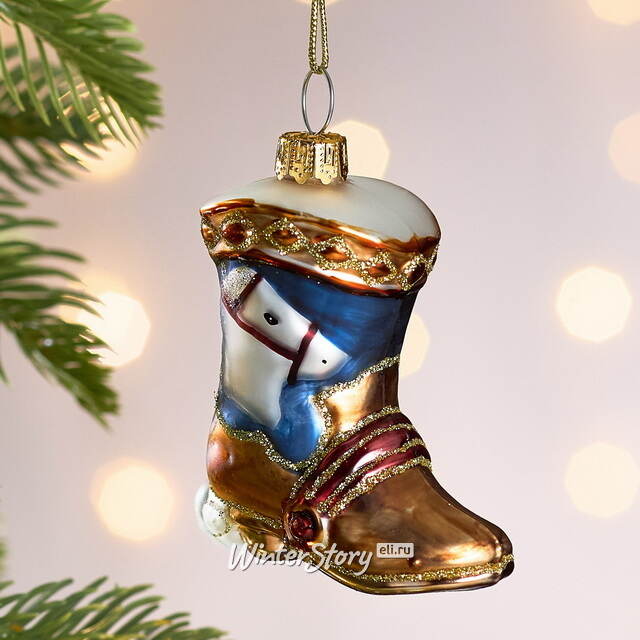 Елочная игрушка Сапожок Принца Ричарда 8 см синий, стекло Winter Deco